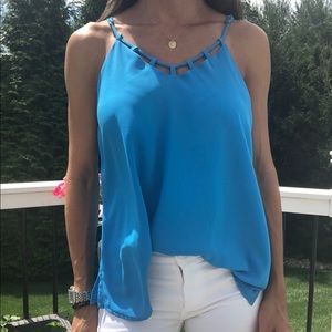 Alice Blue Cutout Neckline Blue Tank Top
